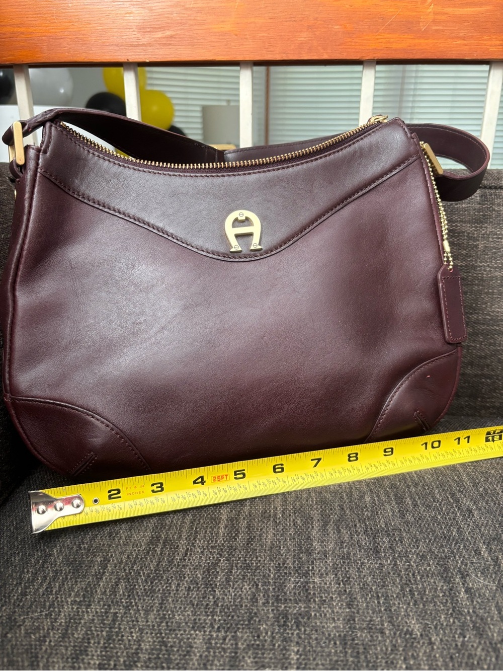 Etienne Aigner Burgundy Leather Shoulder Bag with Gold Hardware